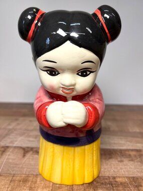Hand-Painted Ceramic Girl Figurine Vase Multicolor Made In China